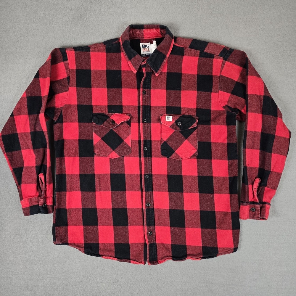 Big Bill Flannel Shirt Mens XL‎ Button-Up Red Plaid Heavyweight USA Made *READ